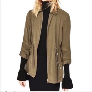 Zara Basic Collection Olive Green Cinched Waist Utility Lightweight Jacket Sz S